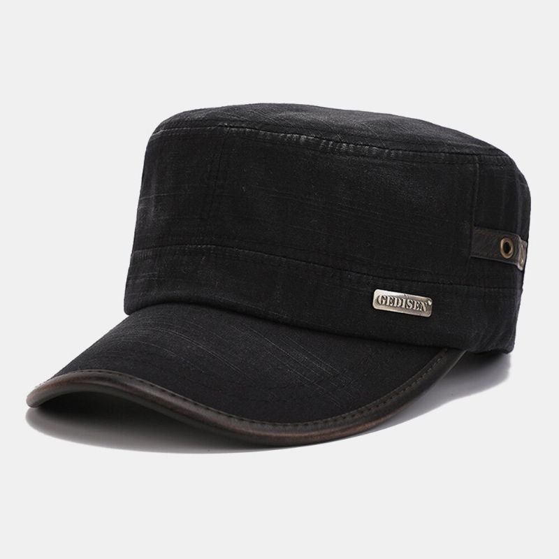 Herren Distressed Washed Big Brim Cadet Hat Baumwolle Outdoor Lässig Retro Sonnenschutz Military Cap Flache Kappe