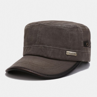 Herren Distressed Washed Big Brim Cadet Hat Baumwolle Outdoor Lässig Retro Sonnenschutz Military Cap Flache Kappe