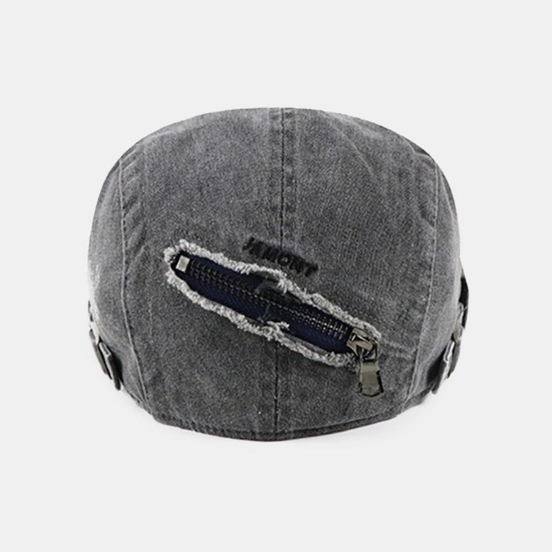 Herren Distressed Washed Zipper Decorate Barett Schiebermütze Einfarbig Verstellbare Worn Hole Forward Cap