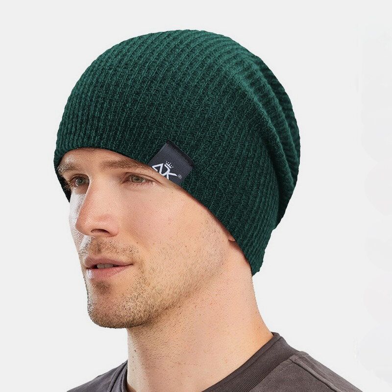 Herren Dome Striped Knitted Baotou Cap Outdoor Herbst Winter Gehörschutz Pure Color Beanie Skull Hat