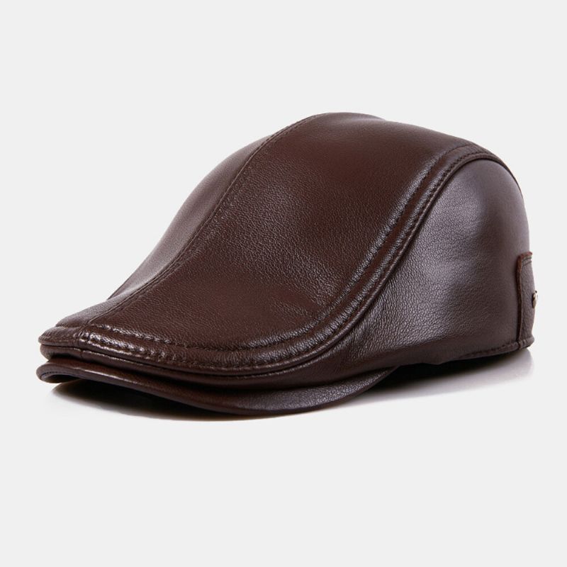 Herren Echtes Leder Versteckter Gehörschutz Ohrenschützer Design Baskenmütze Schiebermütze Retro Wilder Winddichter Schaffell Cabbie Driver Hat