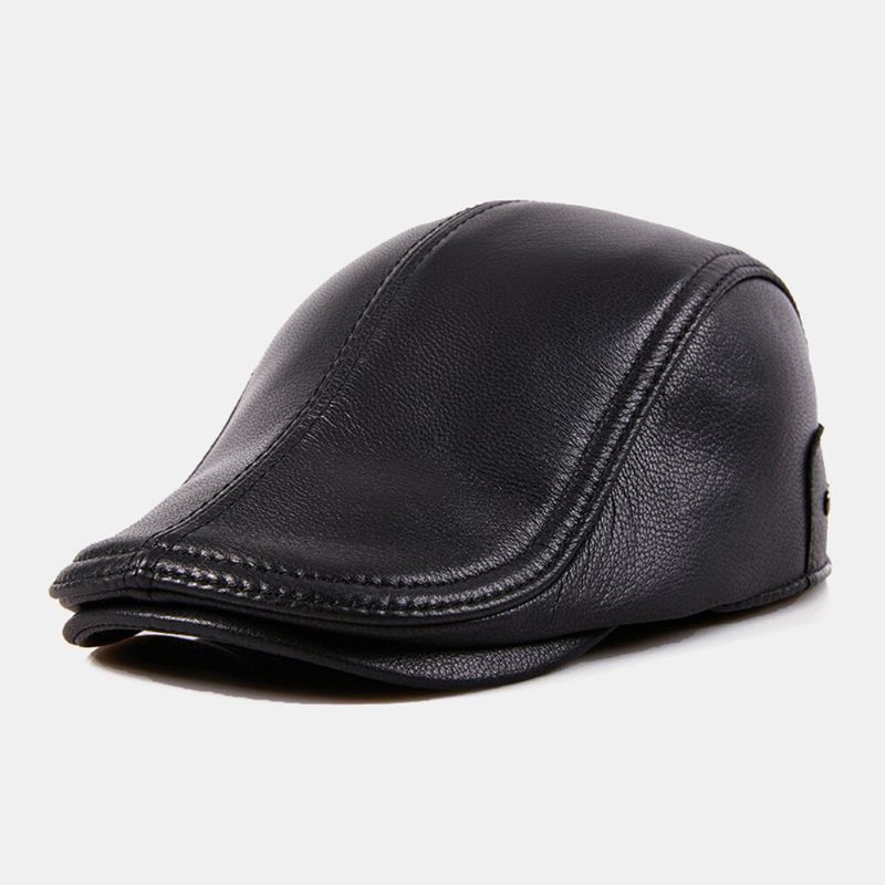 Herren Echtes Leder Versteckter Gehörschutz Ohrenschützer Design Baskenmütze Schiebermütze Retro Wilder Winddichter Schaffell Cabbie Driver Hat