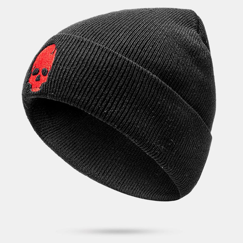 Herren Einfarbig Totenkopf Stickerei Muster Strickmütze Modischer Gehörschutz Warme Mütze Ohne Krempe Landlord Cap Skull Cap