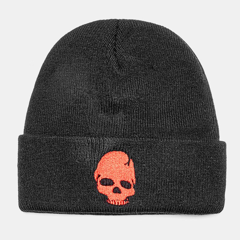 Herren Einfarbig Totenkopf Stickerei Muster Strickmütze Modischer Gehörschutz Warme Mütze Ohne Krempe Landlord Cap Skull Cap