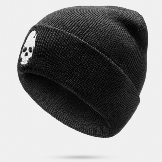 Herren Einfarbig Totenkopf Stickerei Muster Strickmütze Modischer Gehörschutz Warme Mütze Ohne Krempe Landlord Cap Skull Cap