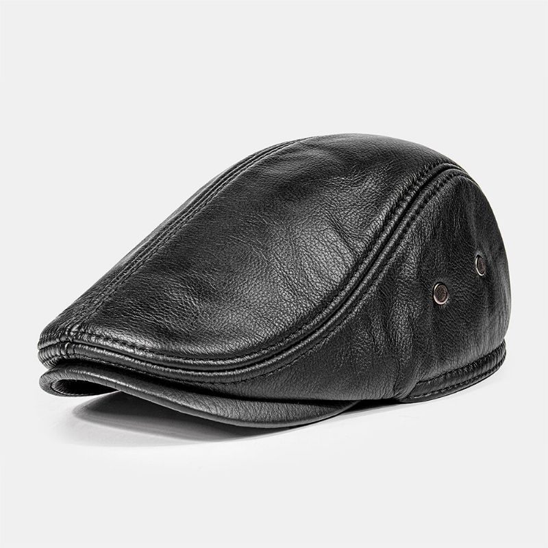 Herren First Layer Flache Kappe Mit Rindslederkrempe Britische Wasserdichte Warme Berets Forward Cap Schirmmütze