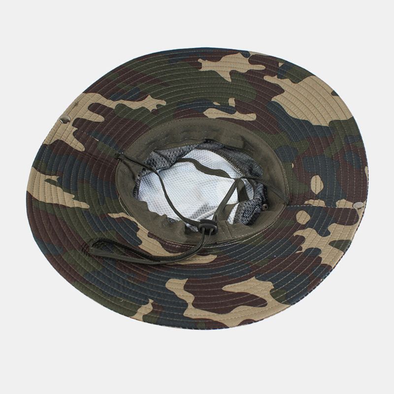 Herren Fischerhut Polyester Mesh Patchwork Camouflage Breite Krempe Schnell Trocknend Atmungsaktiver Sonnenschutz Outdoor Angeln Klettern Fischerhut