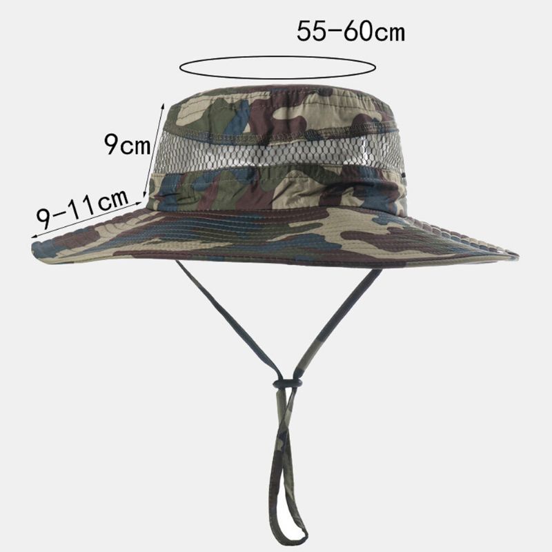 Herren Fischerhut Polyester Mesh Patchwork Camouflage Breite Krempe Schnell Trocknend Atmungsaktiver Sonnenschutz Outdoor Angeln Klettern Fischerhut