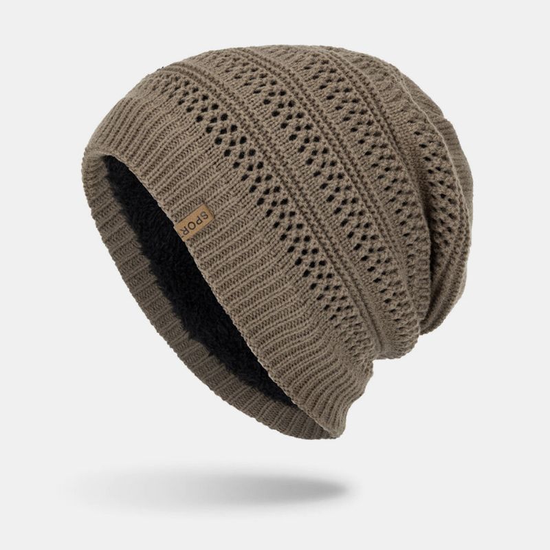 Herren Hohlstrick Plus Samt Einfarbig Geometrisch Jacquard Warme Krempenlose Beanie-mütze