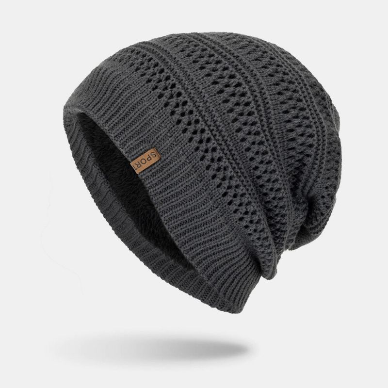 Herren Hohlstrick Plus Samt Einfarbig Geometrisch Jacquard Warme Krempenlose Beanie-mütze