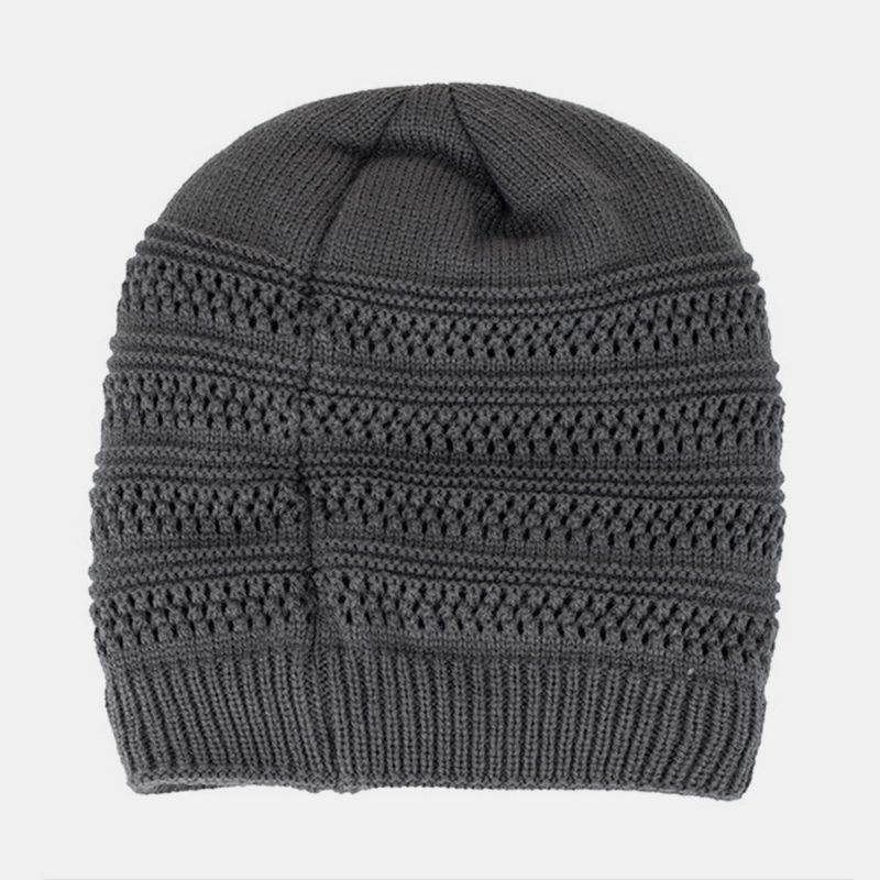 Herren Hohlstrick Plus Samt Einfarbig Geometrisch Jacquard Warme Krempenlose Beanie-mütze