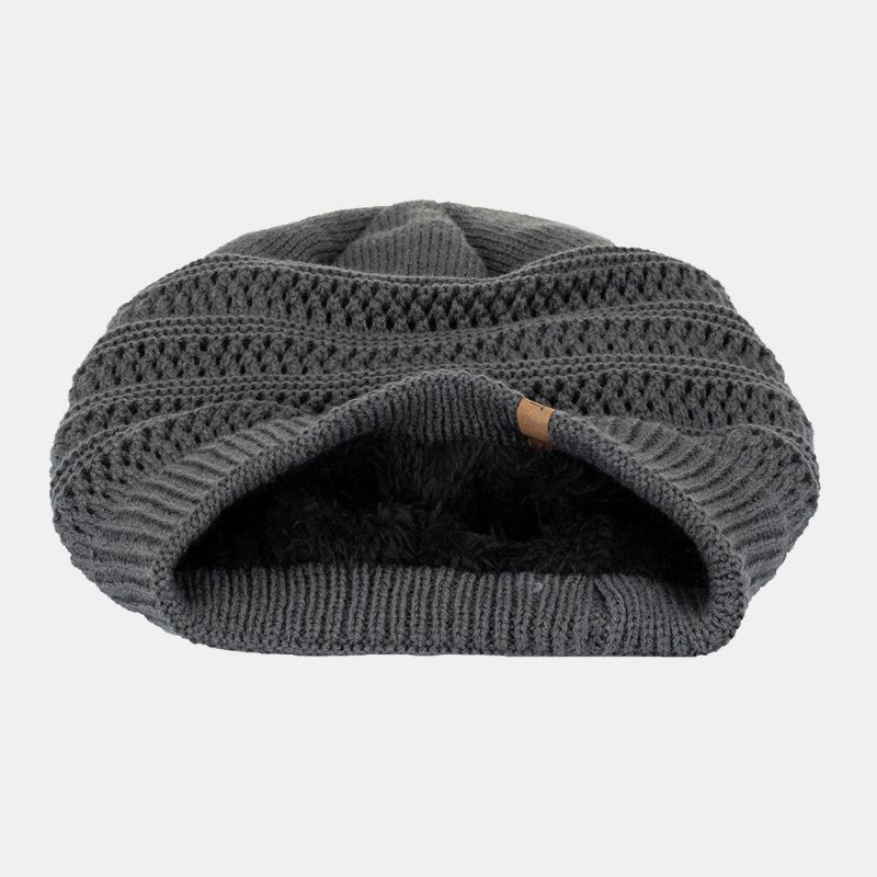 Herren Hohlstrick Plus Samt Einfarbig Geometrisch Jacquard Warme Krempenlose Beanie-mütze