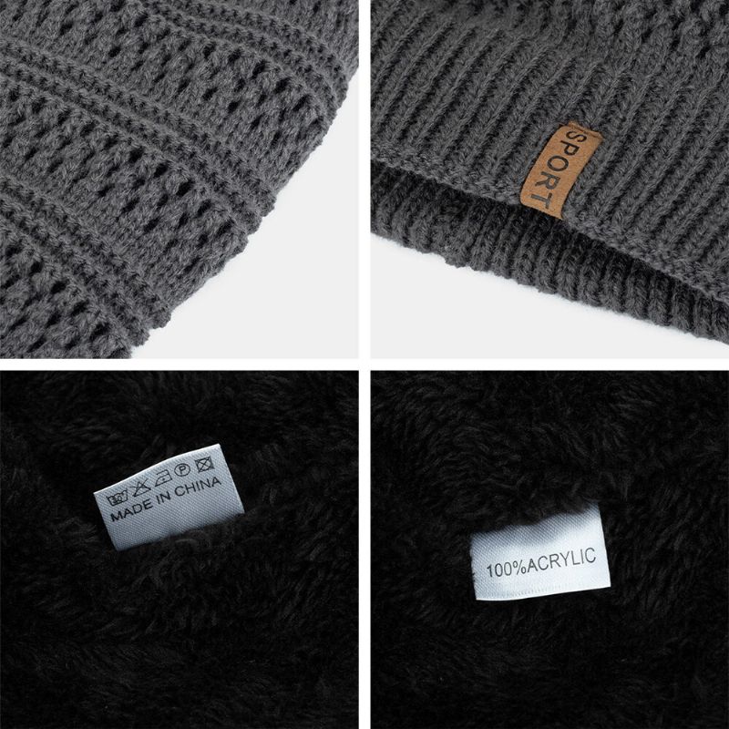 Herren Hohlstrick Plus Samt Einfarbig Geometrisch Jacquard Warme Krempenlose Beanie-mütze