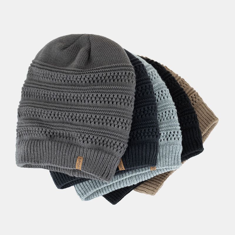 Herren Hohlstrick Plus Samt Einfarbig Geometrisch Jacquard Warme Krempenlose Beanie-mütze