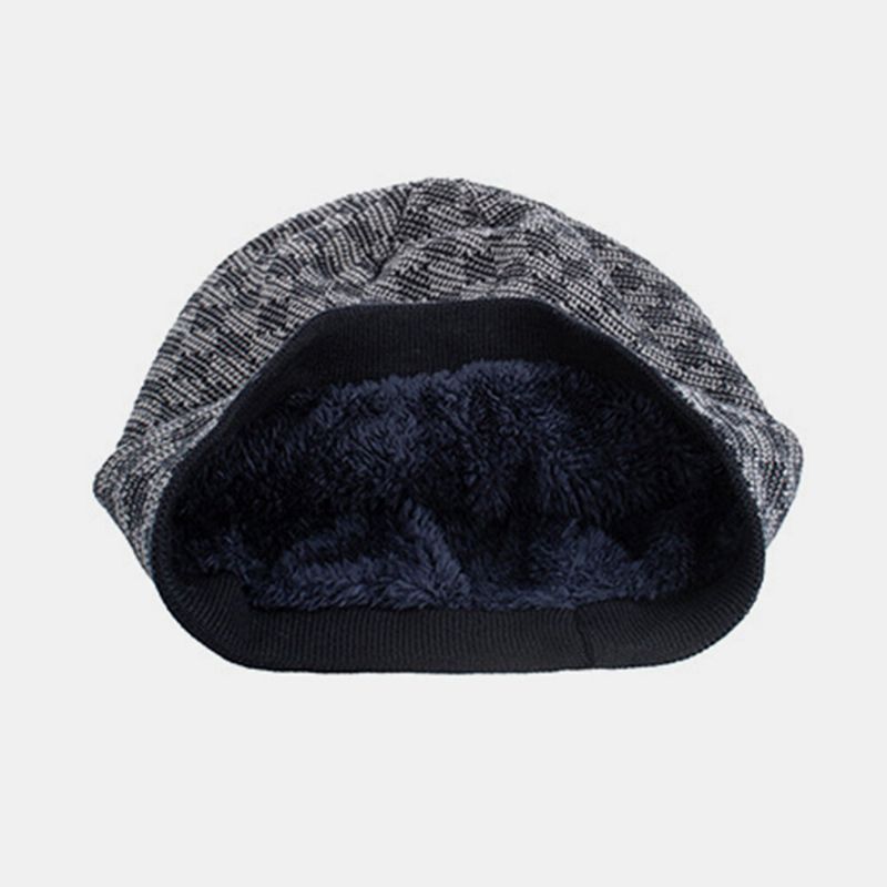 Herren Knitted Plus Velvet Lattice Jacquard Letter Iron Label Brimless Beanie Hat