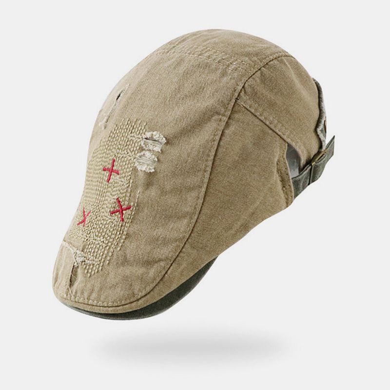 Herren Kurze Krempe Distressed Worn Hole Baskenmütze Schiebermütze Retro Verstellbare Atmungsaktive Forward Cap Ballonmütze