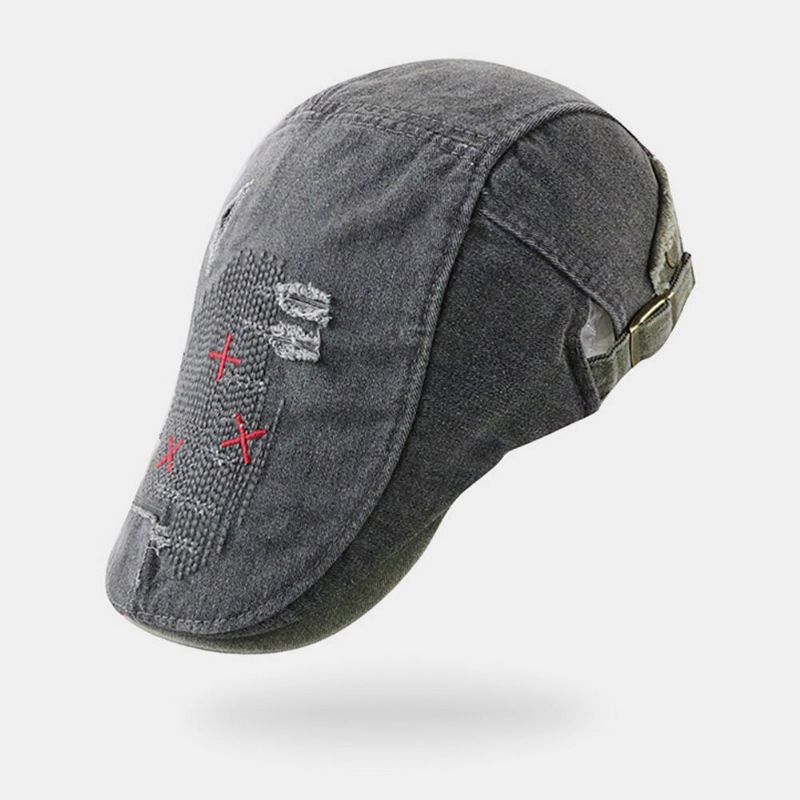 Herren Kurze Krempe Distressed Worn Hole Baskenmütze Schiebermütze Retro Verstellbare Atmungsaktive Forward Cap Ballonmütze