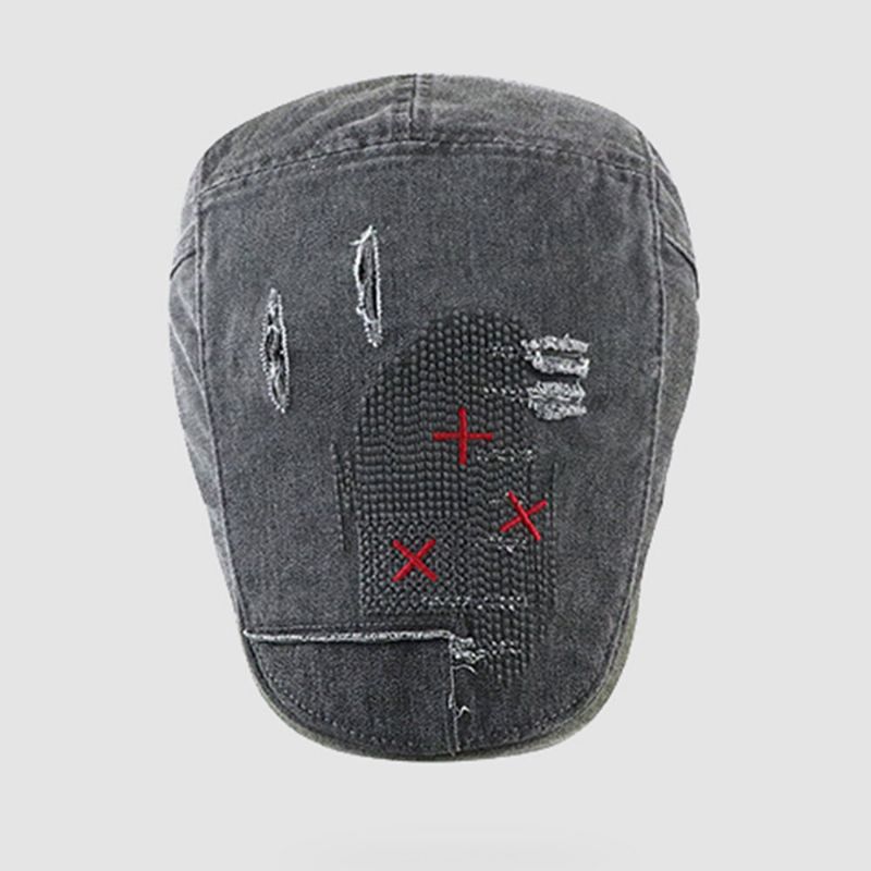 Herren Kurze Krempe Distressed Worn Hole Baskenmütze Schiebermütze Retro Verstellbare Atmungsaktive Forward Cap Ballonmütze