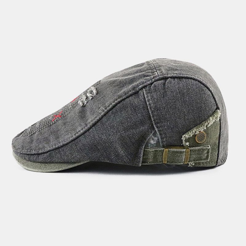 Herren Kurze Krempe Distressed Worn Hole Baskenmütze Schiebermütze Retro Verstellbare Atmungsaktive Forward Cap Ballonmütze