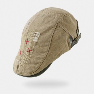 Herren Kurze Krempe Distressed Worn Hole Baskenmütze Schiebermütze Retro Verstellbare Atmungsaktive Forward Cap Ballonmütze