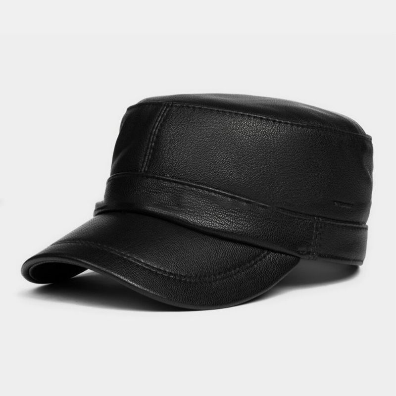 Herren Lammfell Dünne Verstellbare Militärmütze Casual Outdoor Atmungsaktiv Kurze Krempe Flat Top Cap Army Cap Cadet Hat