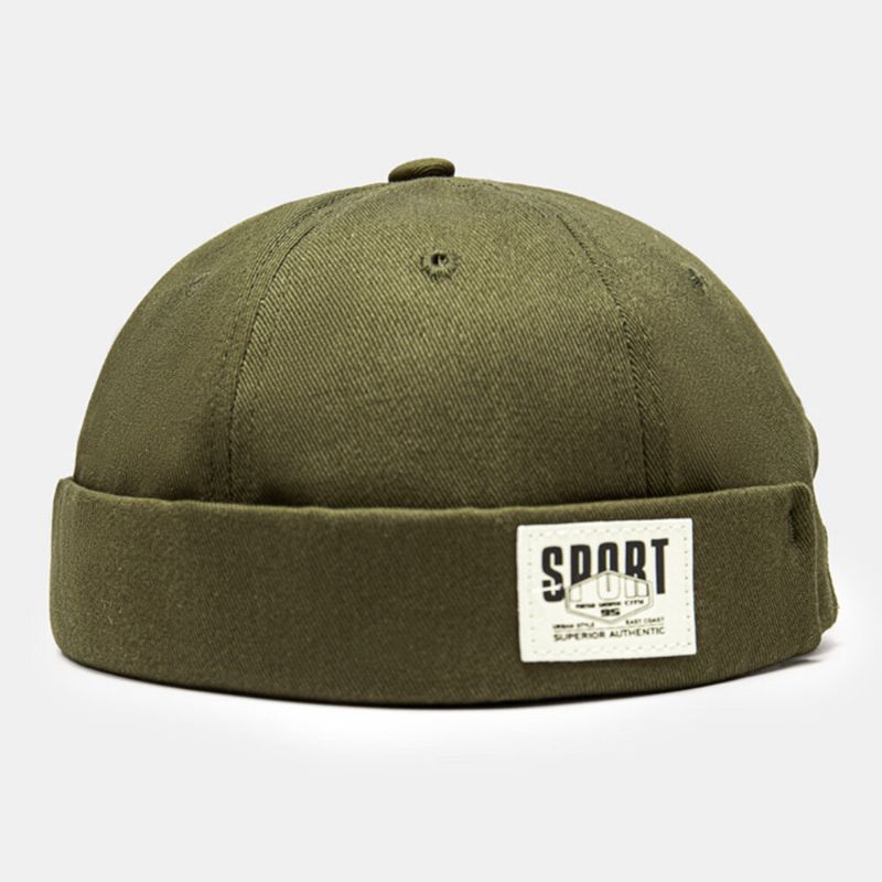 Herren Landlord Cap Baumwolle Seite Kontrastfarbe Buchstaben Patch All-match Brimless Beanie Skull Cap Für Damen