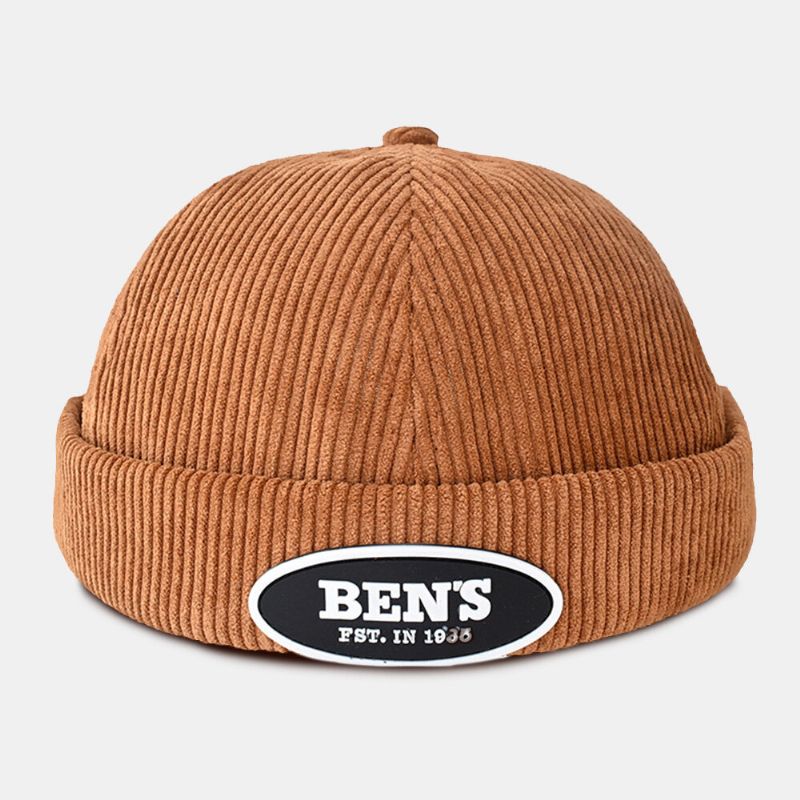 Herren Landlord Cap Corduroy Letters Oval Label All-match Verstellbare Randlose Beanie Skull Cap Für Damen