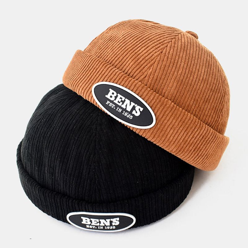 Herren Landlord Cap Corduroy Letters Oval Label All-match Verstellbare Randlose Beanie Skull Cap Für Damen