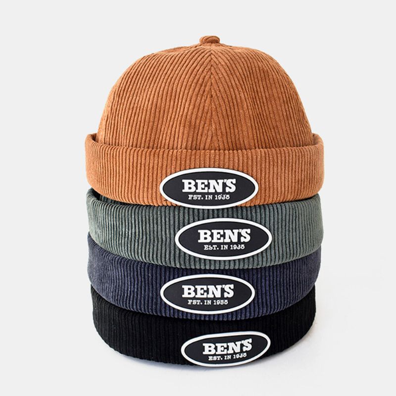 Herren Landlord Cap Corduroy Letters Oval Label All-match Verstellbare Randlose Beanie Skull Cap Für Damen