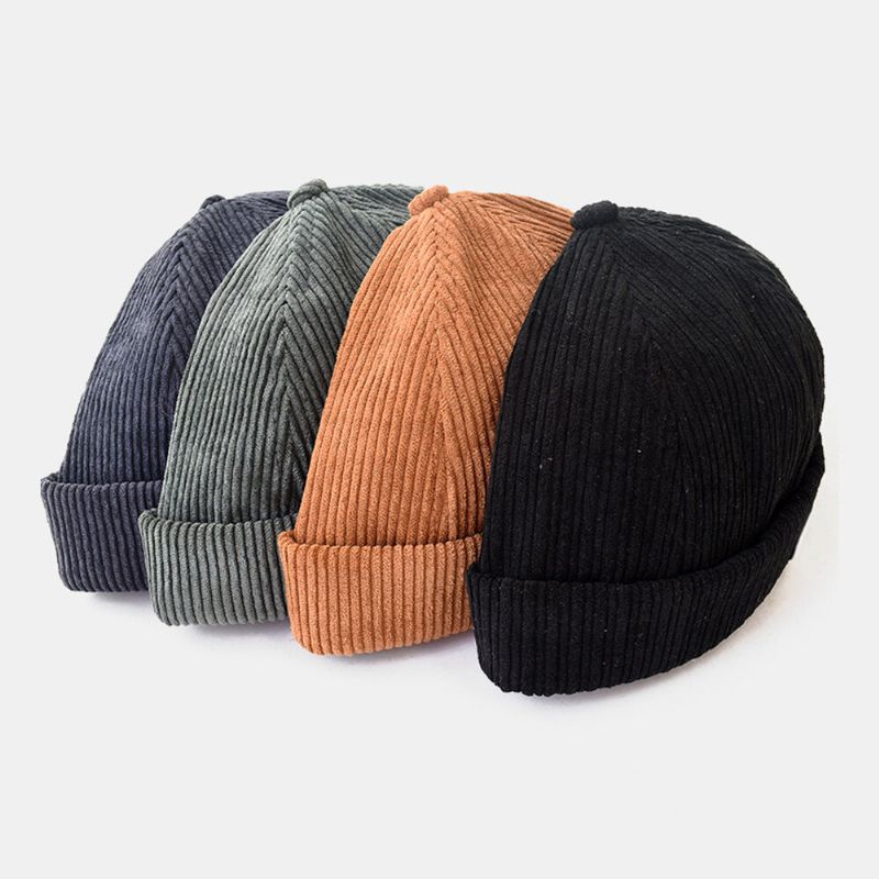 Herren Landlord Cap Corduroy Letters Oval Label All-match Verstellbare Randlose Beanie Skull Cap Für Damen