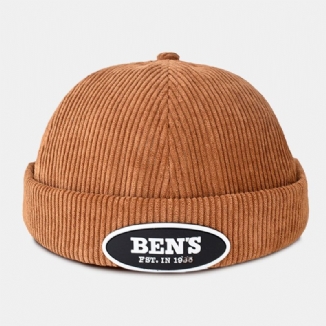 Herren Landlord Cap Corduroy Letters Oval Label All-match Verstellbare Randlose Beanie Skull Cap Für Damen