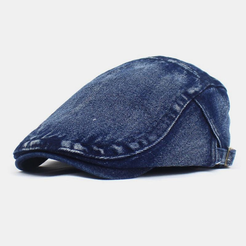 Herren Made-old Denim Solid Retro Lässiger Sonnenschutz Forward Hat Baskenmütze Flacher Hut