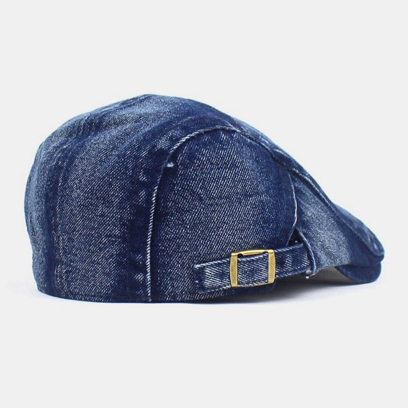 Herren Made-old Denim Solid Retro Lässiger Sonnenschutz Forward Hat Baskenmütze Flacher Hut