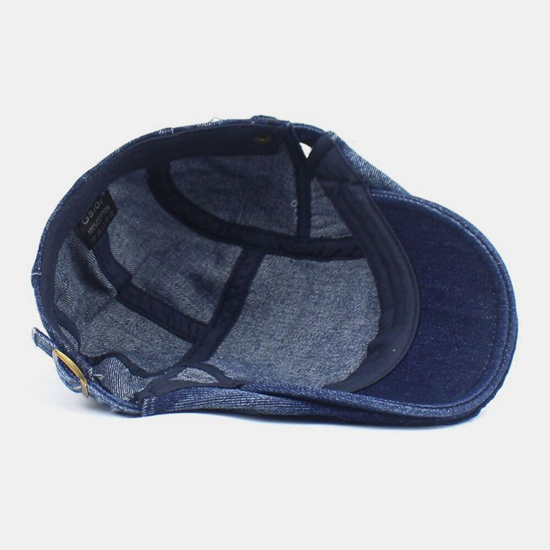 Herren Made-old Denim Solid Retro Lässiger Sonnenschutz Forward Hat Baskenmütze Flacher Hut