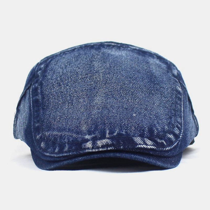 Herren Made-old Denim Solid Retro Lässiger Sonnenschutz Forward Hat Baskenmütze Flacher Hut