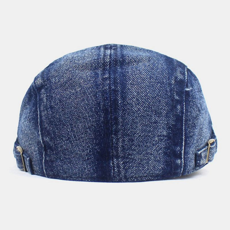 Herren Made-old Denim Solid Retro Lässiger Sonnenschutz Forward Hat Baskenmütze Flacher Hut