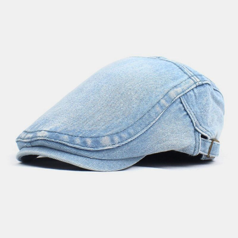 Herren Made-old Denim Solid Retro Lässiger Sonnenschutz Forward Hat Baskenmütze Flacher Hut