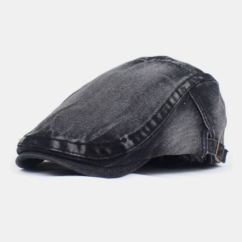 Herren Made-old Denim Solid Retro Lässiger Sonnenschutz Forward Hat Baskenmütze Flacher Hut