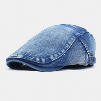 Herren Made-old Denim Solid Retro Lässiger Sonnenschutz Forward Hat Baskenmütze Flacher Hut