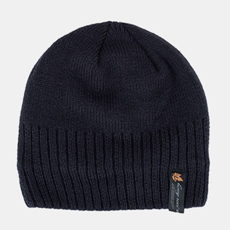 Herren-mütze Aus Acryl Plus Samt Gestrickt Mit Blattmuster Winter-outdoor-wärme Beanie-mütze