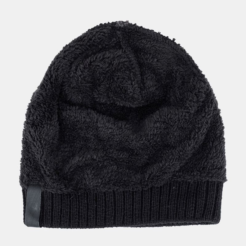 Herren-mütze Aus Acryl Plus Samt Gestrickt Mit Blattmuster Winter-outdoor-wärme Beanie-mütze