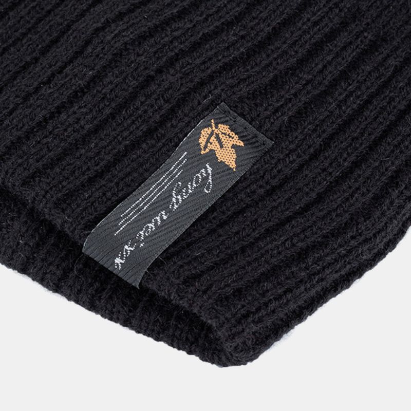 Herren-mütze Aus Acryl Plus Samt Gestrickt Mit Blattmuster Winter-outdoor-wärme Beanie-mütze