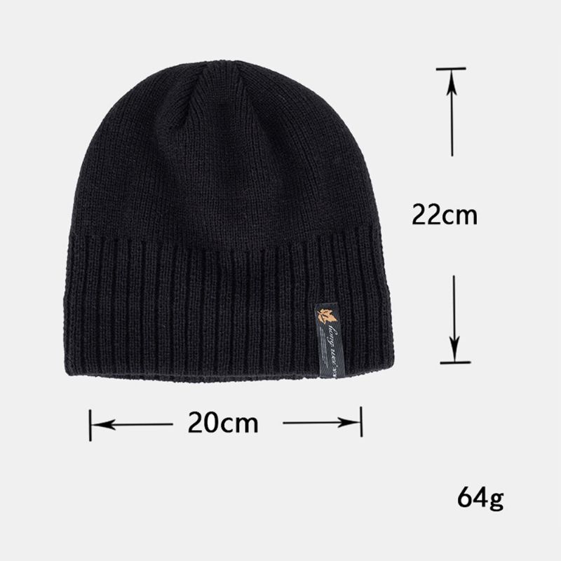 Herren-mütze Aus Acryl Plus Samt Gestrickt Mit Blattmuster Winter-outdoor-wärme Beanie-mütze