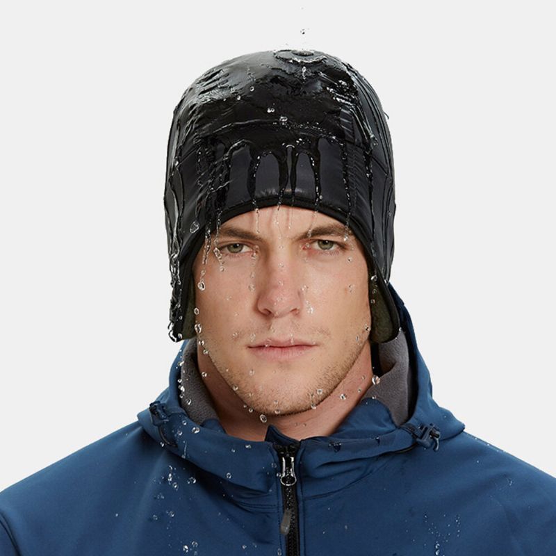 Herren Mütze Mit Ohrenklappen Winddichter Wasserabweisender Stoff Plus Plüsch Buchstaben Berg Print Ohrenschützer Outdoor Radfahren Wärme Beanie Mütze