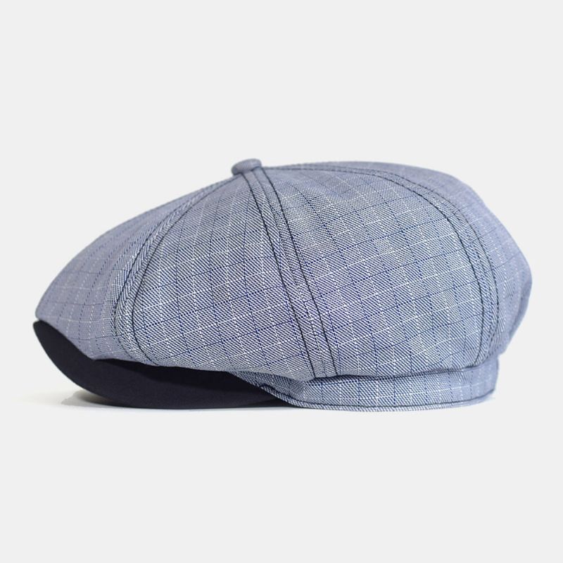 Herren Plaid Gestreiftes Muster Dünne Lässige Zeitungsjungenmütze Barettmütze Achteckiger Hut Malermütze Forward Cap