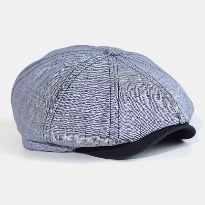 Herren Plaid Gestreiftes Muster Dünne Lässige Zeitungsjungenmütze Barettmütze Achteckiger Hut Malermütze Forward Cap