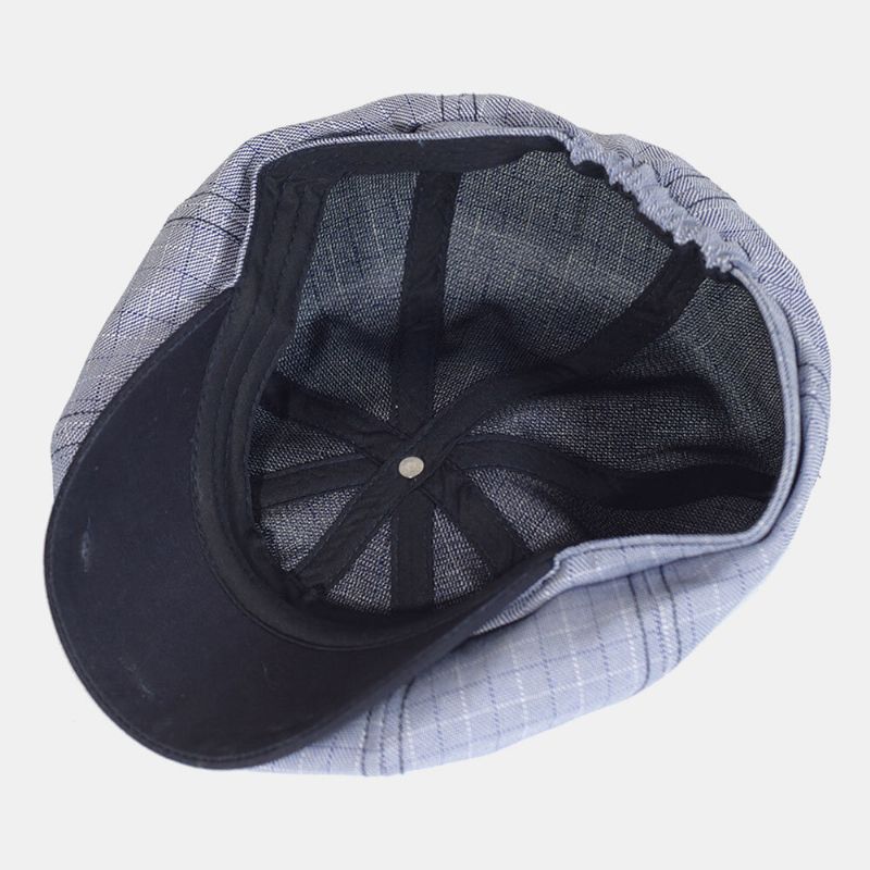 Herren Plaid Gestreiftes Muster Dünne Lässige Zeitungsjungenmütze Barettmütze Achteckiger Hut Malermütze Forward Cap