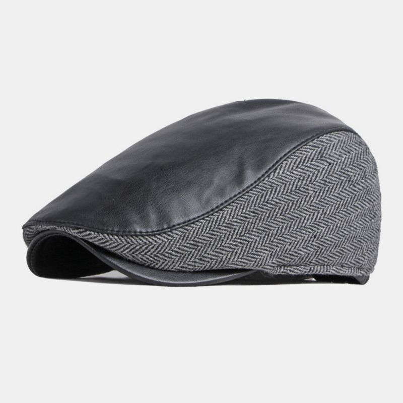 Herren Pu-leder Naht Ohrenklappen Gehörschutz Baskenmütze Retro Outdoor Cool Protection Warm Forward Hat