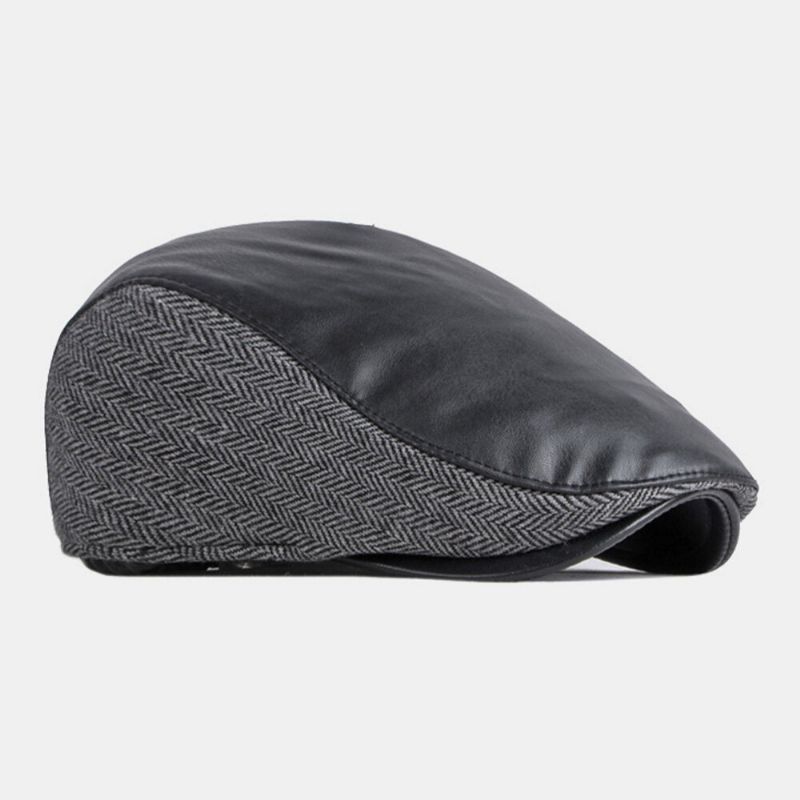 Herren Pu-leder Naht Ohrenklappen Gehörschutz Baskenmütze Retro Outdoor Cool Protection Warm Forward Hat