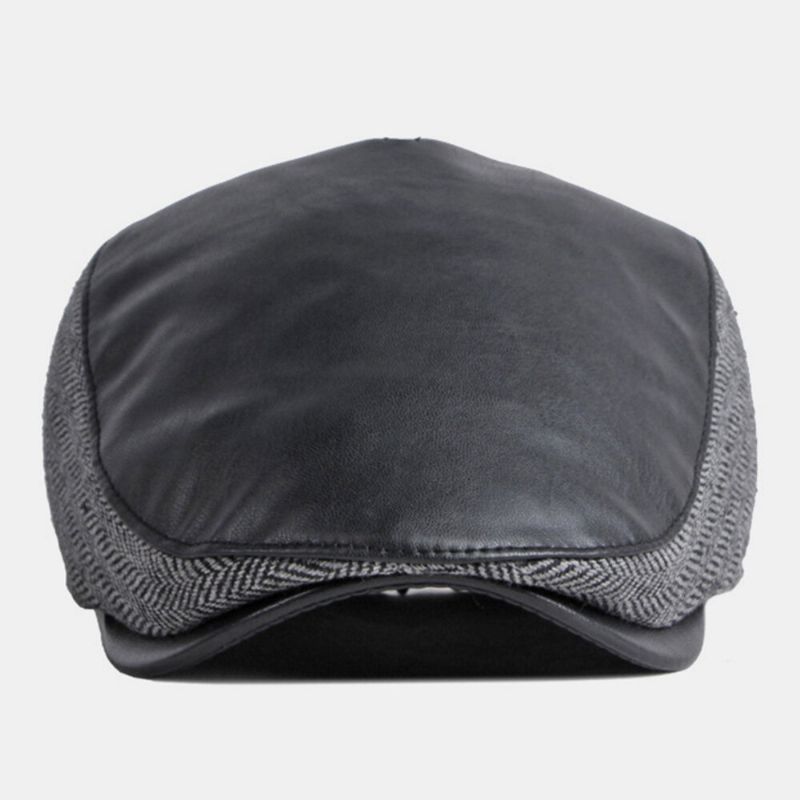 Herren Pu-leder Naht Ohrenklappen Gehörschutz Baskenmütze Retro Outdoor Cool Protection Warm Forward Hat